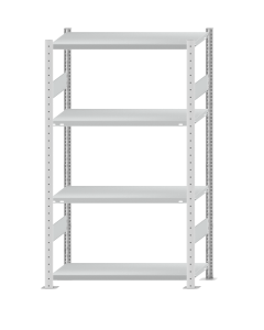 Fachbodenregal Stecksystem, Grundregal, beidseitig nutzbar, H1800xB1000xT400, 4 Fachböden, Fachlast 250kg, RAL 7035 lichtgrau