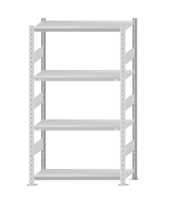 Fachbodenregal Stecksystem, Grundregal, beidseitig nutzbar, H1800xB1000xT400, 4 Fachböden, Fachlast 330kg, RAL 7035 lichtgrau