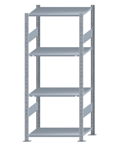 Fachbodenregal Stecksystem, Grundregal, beidseitig nutzbar, H1800xB750xT500, 4 Fachböden, Fachlast 150kg, sendzimirverzinkt