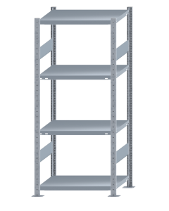Fachbodenregal Stecksystem, Grundregal, beidseitig nutzbar, H1800xB750xT500, 4 Fachböden, Fachlast 250kg, sendzimirverzinkt