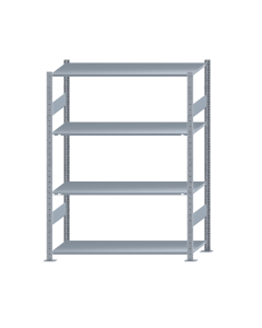 Fachbodenregal Stecksystem, Grundregal, beidseitig nutzbar, H1800xB1300xT500, 4 Fachböden, Fachlast 150kg, sendzimirverzinkt