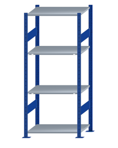 Fachbodenregal Stecksystem, Grundregal, beidseitig nutzbar, H1800xB750xT500, 4 Fachböden, Fachlast 150kg, RAL 5010 enzianblau / verzinkt