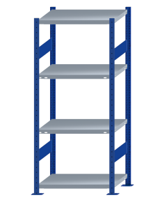 Fachbodenregal Stecksystem, Grundregal, beidseitig nutzbar, H1800xB750xT500, 4 Fachböden, Fachlast 250kg, RAL 5010 enzianblau / verzinkt