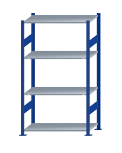 Fachbodenregal Stecksystem, Grundregal, beidseitig nutzbar, H1800xB1000xT500, 4 Fachböden, Fachlast 150kg, RAL 5010 enzianblau / verzinkt