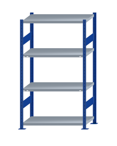 Fachbodenregal Stecksystem, Grundregal, beidseitig nutzbar, H1800xB1000xT500, 4 Fachböden, Fachlast 250kg, RAL 5010 enzianblau / verzinkt