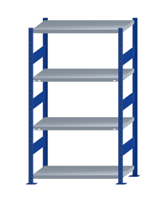 Fachbodenregal Stecksystem, Grundregal, beidseitig nutzbar, H1800xB1000xT500, 4 Fachböden, Fachlast 330kg, RAL 5010 enzianblau / verzinkt