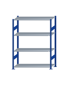 Fachbodenregal Stecksystem, Grundregal, beidseitig nutzbar, H1800xB1300xT500, 4 Fachböden, Fachlast 150kg, RAL 5010 enzianblau / verzinkt