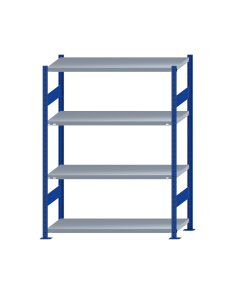 Fachbodenregal Stecksystem, Grundregal, beidseitig nutzbar, H1800xB1300xT500, 4 Fachböden, Fachlast 250kg, RAL 5010 enzianblau / verzinkt