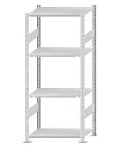 Fachbodenregal Stecksystem, Grundregal, beidseitig nutzbar, H1800xB750xT500, 4 Fachböden, Fachlast 150kg, RAL 7035 lichtgrau