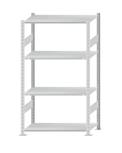 Fachbodenregal Stecksystem, Grundregal, beidseitig nutzbar, H1800xB1000xT500, 4 Fachböden, Fachlast 150kg, RAL 7035 lichtgrau