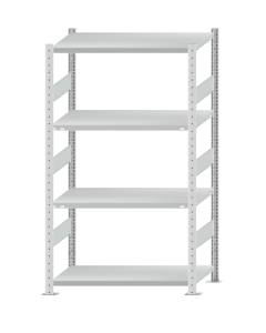 Fachbodenregal Stecksystem, Grundregal, beidseitig nutzbar, H1800xB1000xT500, 4 Fachböden, Fachlast 330kg, RAL 7035 lichtgrau