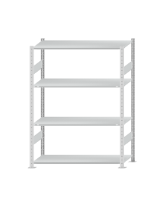 Fachbodenregal Stecksystem, Grundregal, beidseitig nutzbar, H1800xB1300xT500, 4 Fachböden, Fachlast 150kg, RAL 7035 lichtgrau