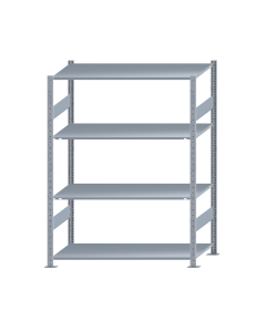 Fachbodenregal Stecksystem, Grundregal, beidseitig nutzbar, H1800xB1300xT600, 4 Fachböden, Fachlast 150kg, sendzimirverzinkt