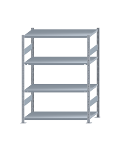 Fachbodenregal Stecksystem, Grundregal, beidseitig nutzbar, H1800xB1300xT600, 4 Fachböden, Fachlast 250kg, sendzimirverzinkt