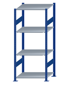 Fachbodenregal Stecksystem, Grundregal, beidseitig nutzbar, H1800xB750xT600, 4 Fachböden, Fachlast 150kg, RAL 5010 enzianblau / verzinkt
