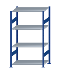 Fachbodenregal Stecksystem, Grundregal, beidseitig nutzbar, H1800xB1000xT600, 4 Fachböden, Fachlast 85kg, RAL 5010 enzianblau / verzinkt