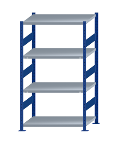 Fachbodenregal Stecksystem, Grundregal, beidseitig nutzbar, H1800xB1000xT600, 4 Fachböden, Fachlast 330kg, RAL 5010 enzianblau / verzinkt