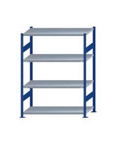 Fachbodenregal Stecksystem, Grundregal, beidseitig nutzbar, H1800xB1300xT600, 4 Fachböden, Fachlast 250kg, RAL 5010 enzianblau / verzinkt