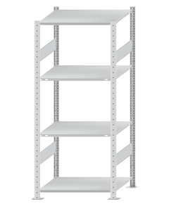 Fachbodenregal Stecksystem, Grundregal, beidseitig nutzbar, H1800xB750xT600, 4 Fachböden, Fachlast 150kg, RAL 7035 lichtgrau