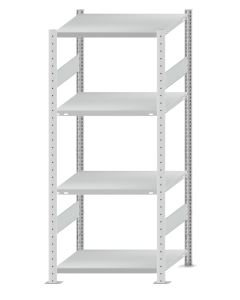 Fachbodenregal Stecksystem, Grundregal, beidseitig nutzbar, H1800xB750xT600, 4 Fachböden, Fachlast 250kg, RAL 7035 lichtgrau