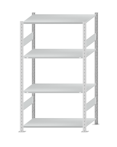Fachbodenregal Stecksystem, Grundregal, beidseitig nutzbar, H1800xB1000xT600, 4 Fachböden, Fachlast 85kg, RAL 7035 lichtgrau