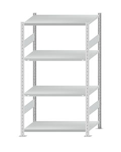 Fachbodenregal Stecksystem, Grundregal, beidseitig nutzbar, H1800xB1000xT600, 4 Fachböden, Fachlast 250kg, RAL 7035 lichtgrau
