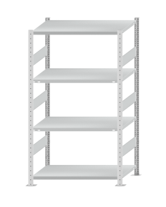 Fachbodenregal Stecksystem, Grundregal, beidseitig nutzbar, H1800xB1000xT600, 4 Fachböden, Fachlast 330kg, RAL 7035 lichtgrau