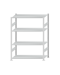 Fachbodenregal Stecksystem, Grundregal, beidseitig nutzbar, H1800xB1300xT600, 4 Fachböden, Fachlast 150kg, RAL 7035 lichtgrau
