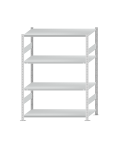 Fachbodenregal Stecksystem, Grundregal, beidseitig nutzbar, H1800xB1300xT600, 4 Fachböden, Fachlast 250kg, RAL 7035 lichtgrau