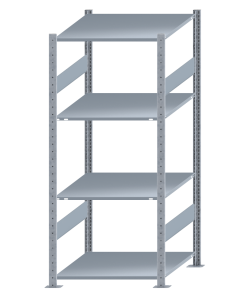 Fachbodenregal Stecksystem, Grundregal, beidseitig nutzbar, H1800xB750xT800, 4 Fachböden, Fachlast 150kg, sendzimirverzinkt