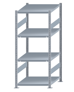 Fachbodenregal Stecksystem, Grundregal, beidseitig nutzbar, H1800xB750xT800, 4 Fachböden, Fachlast 250kg, sendzimirverzinkt