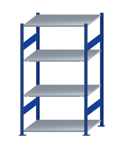 Fachbodenregal Stecksystem, Grundregal, beidseitig nutzbar, H1800xB1000xT800, 4 Fachböden, Fachlast 150kg, RAL 5010 enzianblau / verzinkt