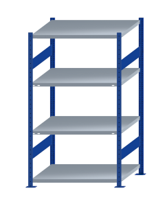 Fachbodenregal Stecksystem, Grundregal, beidseitig nutzbar, H1800xB1000xT800, 4 Fachböden, Fachlast 250kg, RAL 5010 enzianblau / verzinkt