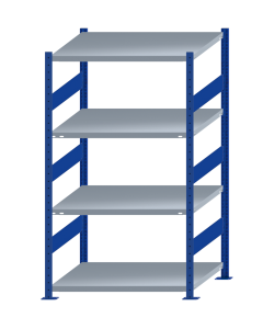 Fachbodenregal Stecksystem, Grundregal, beidseitig nutzbar, H1800xB1000xT800, 4 Fachböden, Fachlast 330kg, RAL 5010 enzianblau / verzinkt
