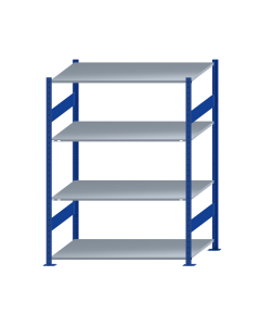 Fachbodenregal Stecksystem, Grundregal, beidseitig nutzbar, H1800xB1300xT800, 4 Fachböden, Fachlast 150kg, RAL 5010 enzianblau / verzinkt