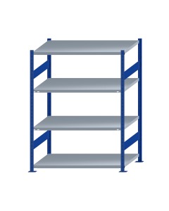 Fachbodenregal Stecksystem, Grundregal, beidseitig nutzbar, H1800xB1300xT800, 4 Fachböden, Fachlast 250kg, RAL 5010 enzianblau / verzinkt