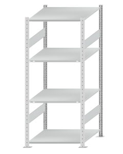 Fachbodenregal Stecksystem, Grundregal, beidseitig nutzbar, H1800xB750xT800, 4 Fachböden, Fachlast 150kg, RAL 7035 lichtgrau
