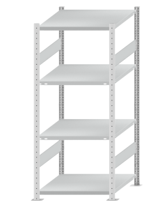Fachbodenregal Stecksystem, Grundregal, beidseitig nutzbar, H1800xB750xT800, 4 Fachböden, Fachlast 250kg, RAL 7035 lichtgrau