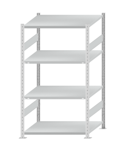 Fachbodenregal Stecksystem, Grundregal, beidseitig nutzbar, H1800xB1000xT800, 4 Fachböden, Fachlast 250kg, RAL 7035 lichtgrau