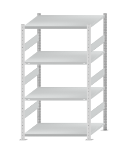 Fachbodenregal Stecksystem, Grundregal, beidseitig nutzbar, H1800xB1000xT800, 4 Fachböden, Fachlast 330kg, RAL 7035 lichtgrau