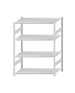 Fachbodenregal Stecksystem, Grundregal, beidseitig nutzbar, H1800xB1300xT800, 4 Fachböden, Fachlast 150kg, RAL 7035 lichtgrau