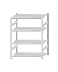 Fachbodenregal Stecksystem, Grundregal, beidseitig nutzbar, H1800xB1300xT800, 4 Fachböden, Fachlast 250kg, RAL 7035 lichtgrau