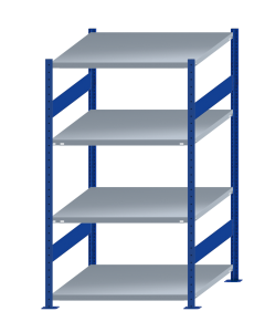 Fachbodenregal Stecksystem, Grundregal, beidseitig nutzbar, H1800xB1000xT1000, 4 Fachböden, Fachlast 250kg, RAL 5010 enzianblau / verzinkt
