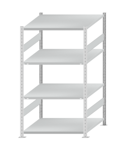 Fachbodenregal Stecksystem, Grundregal, beidseitig nutzbar, H1800xB1000xT1000, 4 Fachböden, Fachlast 250kg, RAL 7035 lichtgrau
