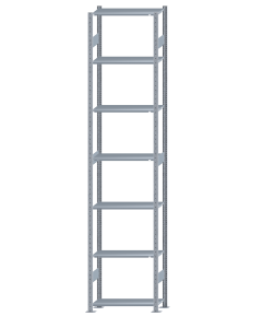 Fachbodenregal Stecksystem, Grundregal, beidseitig nutzbar, H3500xB750xT300, 7 Fachböden, Fachlast 85kg, sendzimirverzinkt