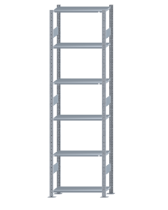 Fachbodenregal Stecksystem, Grundregal, beidseitig nutzbar, H2750xB750xT300, 6 Fachböden, Fachlast 150kg, sendzimirverzinkt