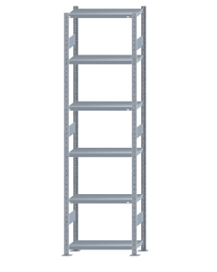 Fachbodenregal Stecksystem, Grundregal, beidseitig nutzbar, H2750xB750xT300, 6 Fachböden, Fachlast 250kg, sendzimirverzinkt