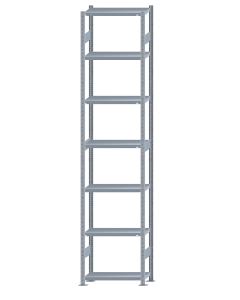Fachbodenregal Stecksystem, Grundregal, beidseitig nutzbar, H3500xB750xT300, 7 Fachböden, Fachlast 250kg, sendzimirverzinkt
