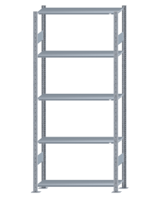 Fachbodenregal Stecksystem, Grundregal, beidseitig nutzbar, H2300xB1000xT300, 5 Fachböden, Fachlast 150kg, sendzimirverzinkt