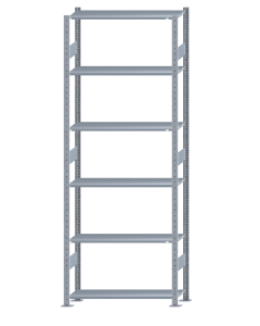 Fachbodenregal Stecksystem, Grundregal, beidseitig nutzbar, H2750xB1000xT300, 6 Fachböden, Fachlast 150kg, sendzimirverzinkt